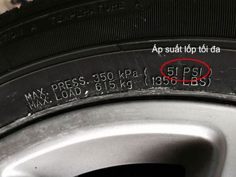 Áp suất ghi trên thành lốp là mức áp suất tối đa mà lốp chịu được