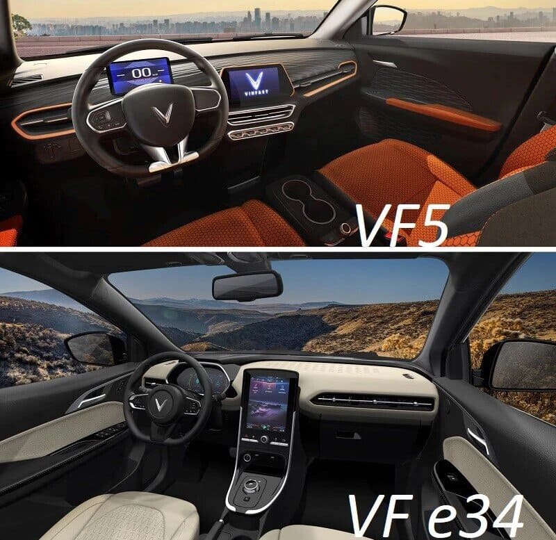 So sánh VF5 và VFe34 về nội thất khoang lái