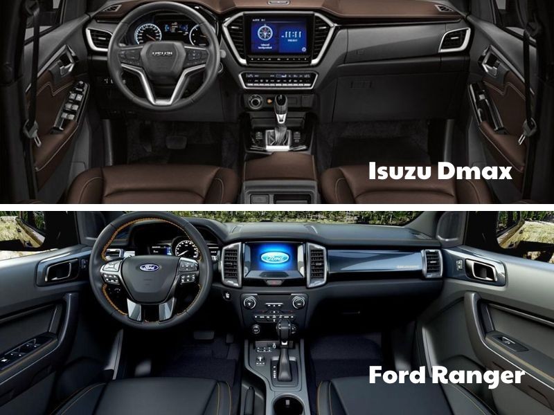 Ford Ranger và Isuzu Dmax đều giản lược trong thiết kế nội thất xe